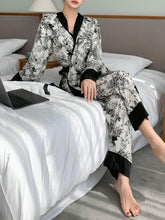 Floral Print Contrast Stripe Side Knot Pajama Set Womens Lingerie